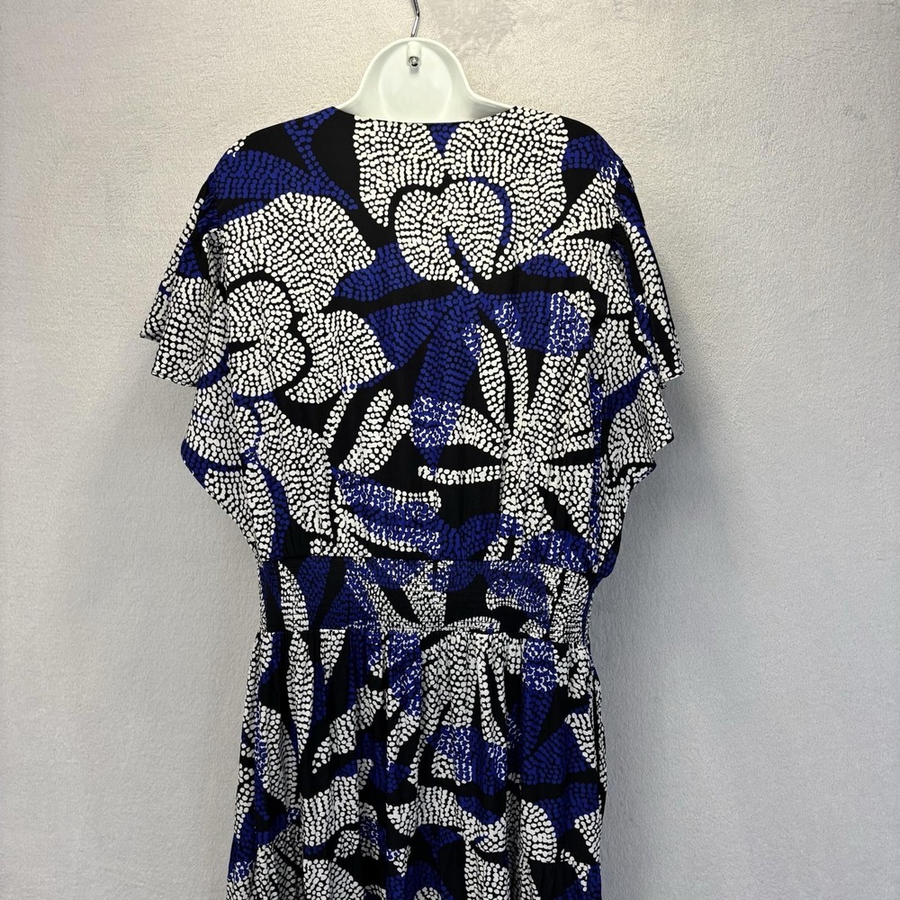 Chico's 3 Flutter Sleeve Maxi Fit Flare Dress Womens 16 Black Blue Floral Lined - Picture 11 of 15